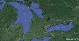 Western University's Southern Ontario Meteor Network Oct. 7, 2016 Fireball Footage Ground Map (wide view)
